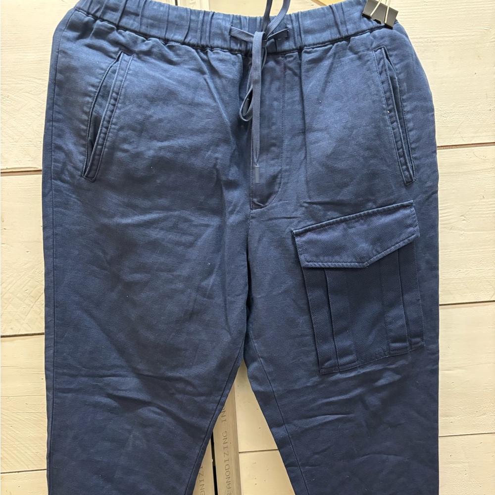 Armani Exchange Navy linen drawstring cargo pants - loose 31
